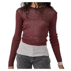 *NEW* Free People H2O Crew Mesh Cropped Long Sleeve Pullover Black Extra Large